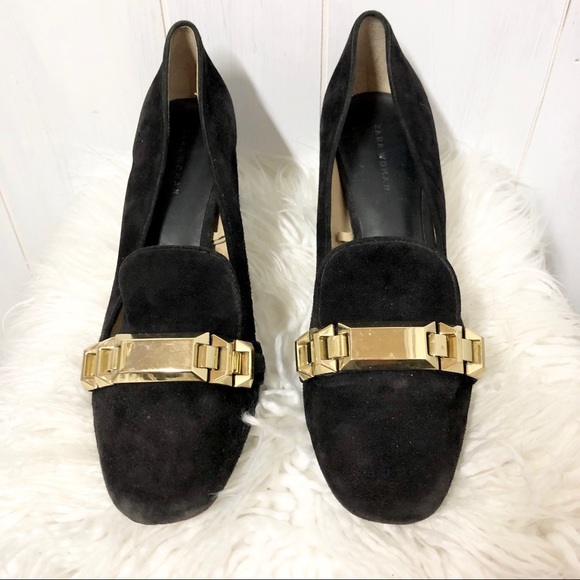 Zara Faux Suede Black Mules with Heels Size 41 - Picture 3 of 7